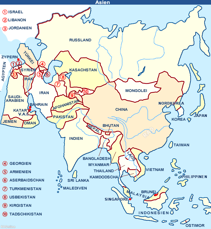 RAOnline EDU Geografie: Karten - Asien - Staaten (Länder)